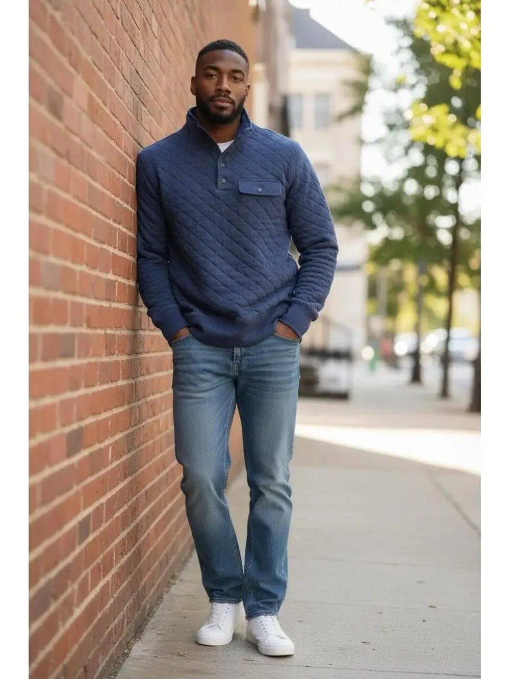 $188 Faherty Sweater Men's Small Epic Quilted Fleece Snap Navy Button Pullover